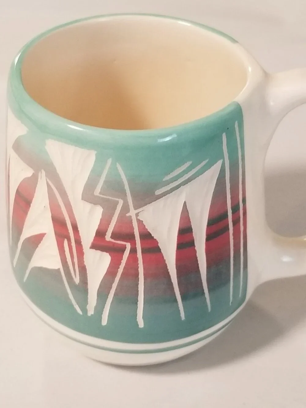 Native American Etched Pottery Mug - Signed by Artist Rockwell: USA - 4